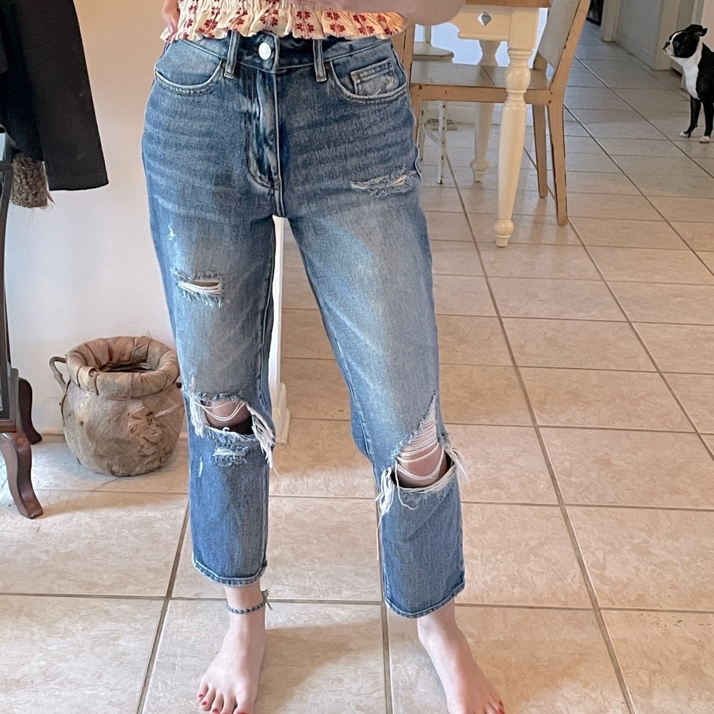 Distressed mom jeans